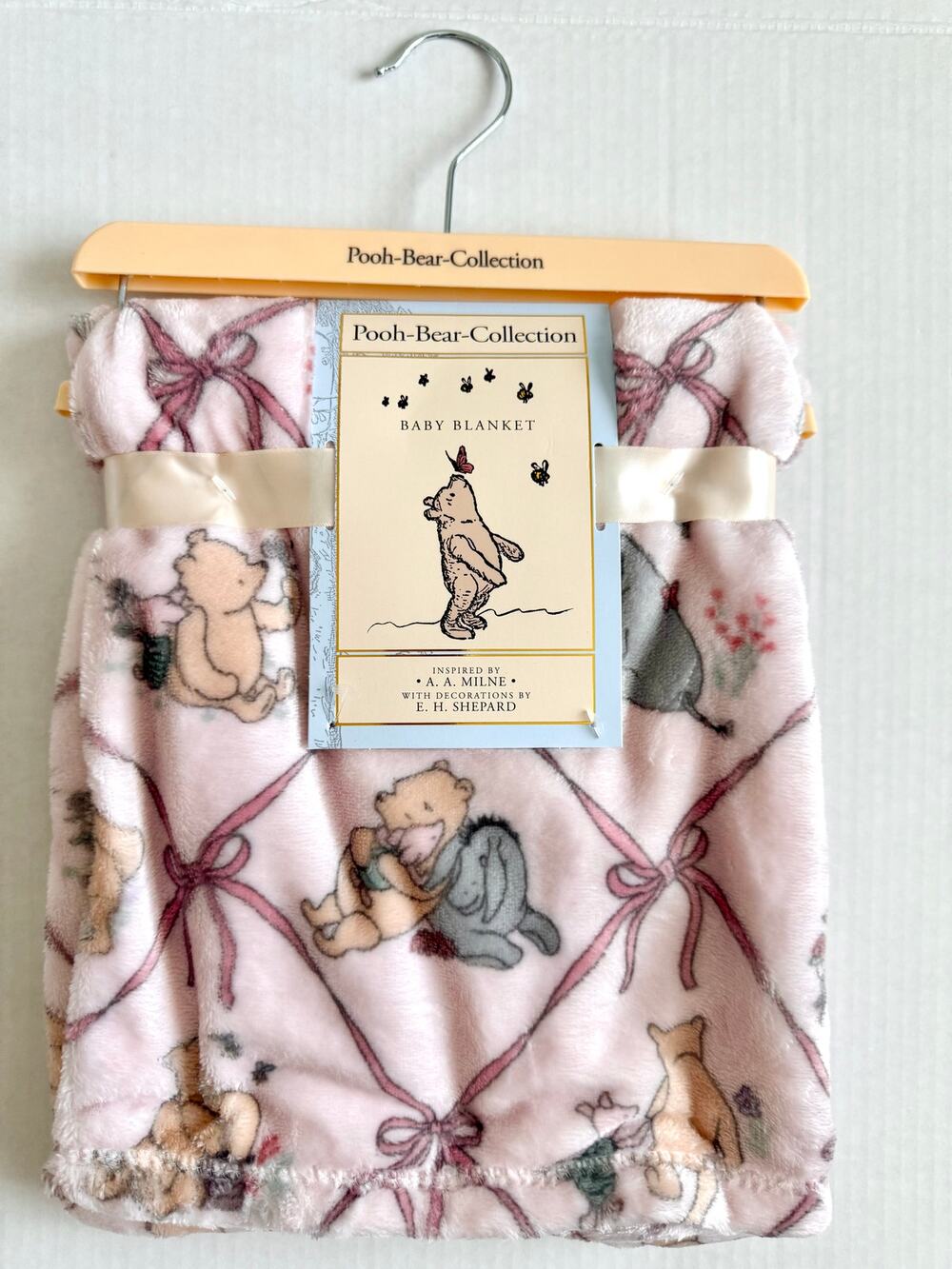 New Pooh Bear Collection Winnie The Pooh Pink Ribbon Baby Blanket 30" x 40"